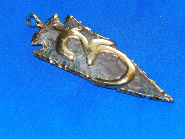 Ohm Embossed Electroplated Fancy Jasper Arrowhead Pendant - Image 7