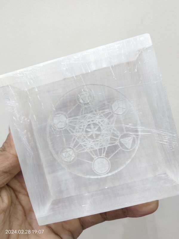 Selenite Engraved Metatron Charge Geometry Box